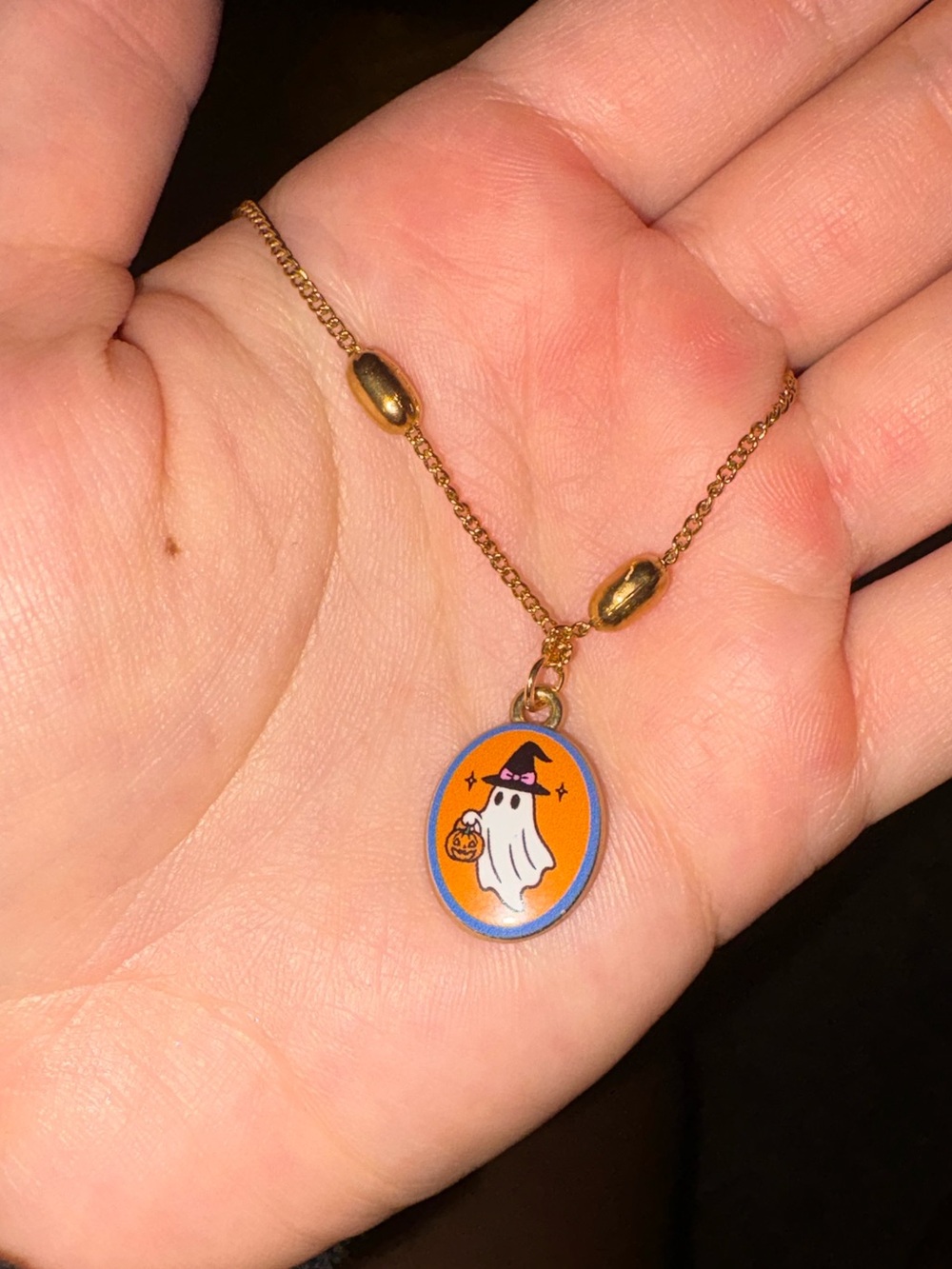 Gold-tone Ghost Pendant Necklace - Halloween Charm necklace